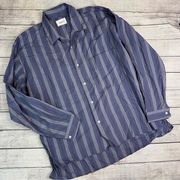 Shuttle Notes (Japan) NEW Men's Blue White Textured Striped Button Up Shirt XXL - Picture 1 of 7